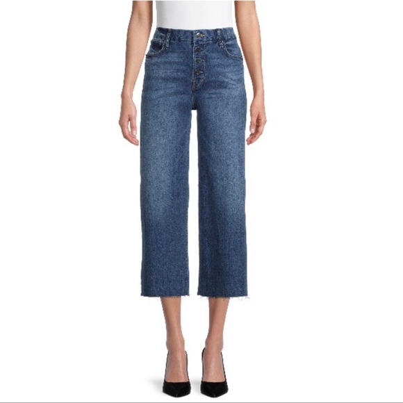 NWT Wide Leg Crop Stretch Jeans button fly size 6 raw hem - Picture 1 of 16
